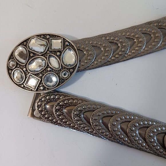 Belt Jeweled‎ Oval Medallion Elastic Stretch Waist Buckle XL Boho Fairy Artsy - Picture 1 of 6